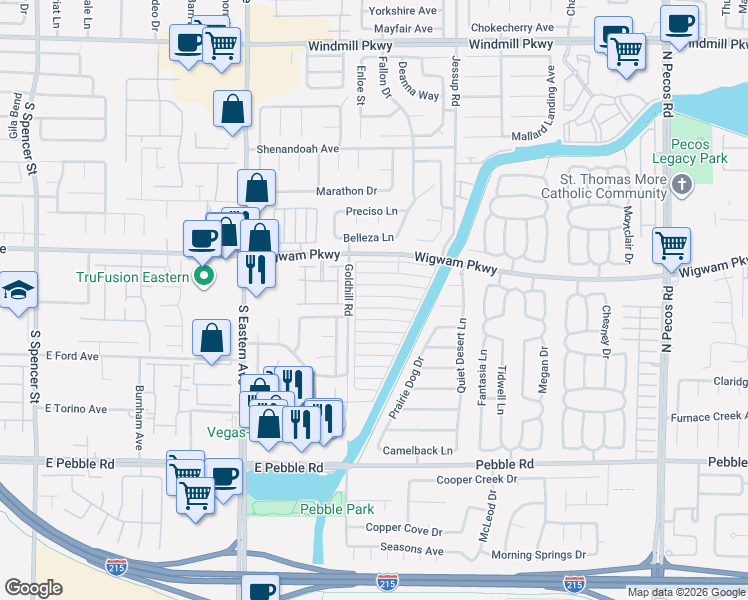 map of restaurants, bars, coffee shops, grocery stores, and more near 2833 Dawn Crossing Drive in Henderson