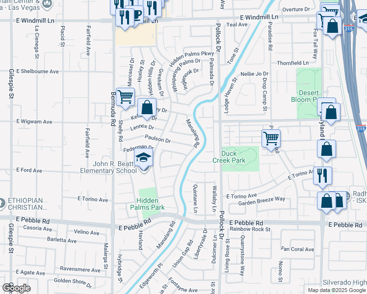 map of restaurants, bars, coffee shops, grocery stores, and more near 640 Thornewood Place in Las Vegas