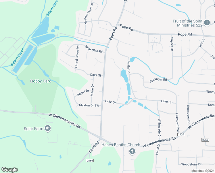 map of restaurants, bars, coffee shops, grocery stores, and more near 4025 Ebert Road in Winston-Salem