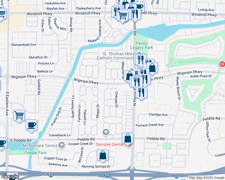 map of restaurants, bars, coffee shops, grocery stores, and more near 59 Pleasant Dale Drive in Henderson