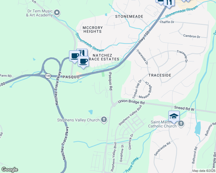 map of restaurants, bars, coffee shops, grocery stores, and more near 5948 Pasquo Rd in Nashville
