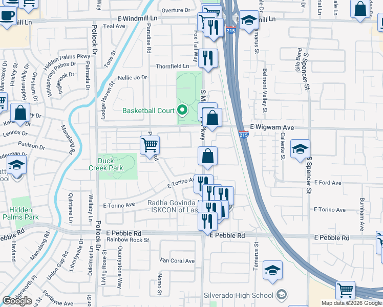 map of restaurants, bars, coffee shops, grocery stores, and more near 1167 Warm Canyon Way in Las Vegas