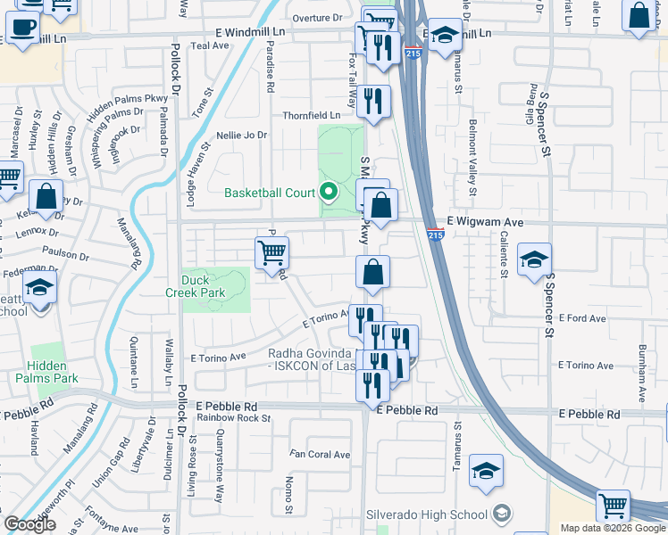 map of restaurants, bars, coffee shops, grocery stores, and more near 1167 Warm Canyon Way in Las Vegas