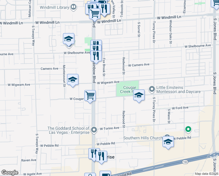 map of restaurants, bars, coffee shops, grocery stores, and more near 6760 Goose Watch Court in Las Vegas