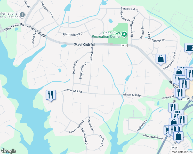 map of restaurants, bars, coffee shops, grocery stores, and more near 3908 Wynne Brook Court in High Point