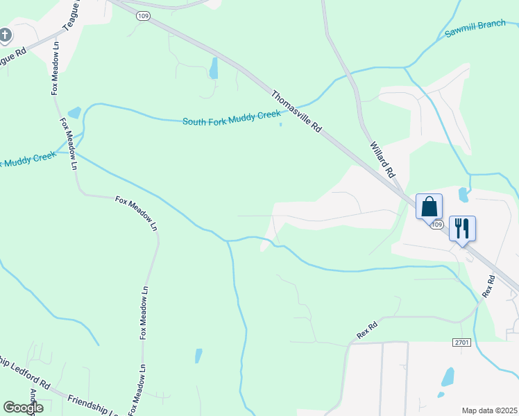 map of restaurants, bars, coffee shops, grocery stores, and more near Langden Road in Winston-Salem