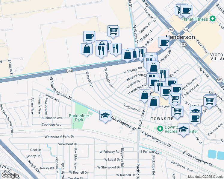 map of restaurants, bars, coffee shops, grocery stores, and more near 307 West Atlantic Avenue in Henderson