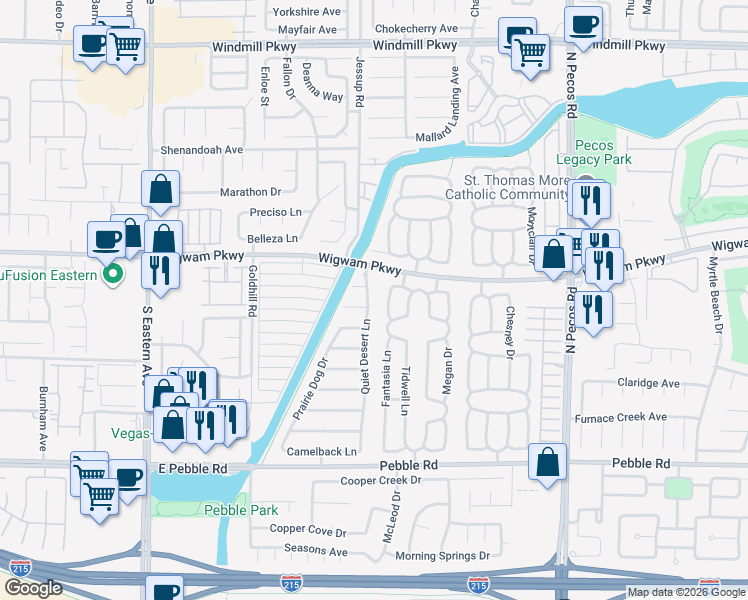 map of restaurants, bars, coffee shops, grocery stores, and more near 98 Quiet Desert Lane in Henderson