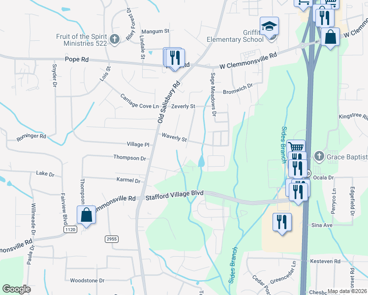 map of restaurants, bars, coffee shops, grocery stores, and more near 1446 Waverly St in Winston-Salem