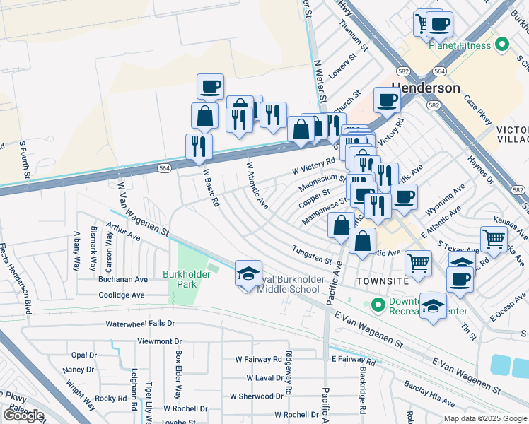 map of restaurants, bars, coffee shops, grocery stores, and more near 307 West Atlantic Avenue in Henderson