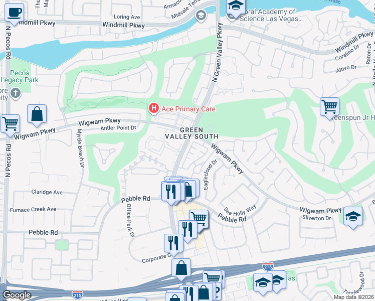 map of restaurants, bars, coffee shops, grocery stores, and more near 89 Yesterday Drive in Henderson