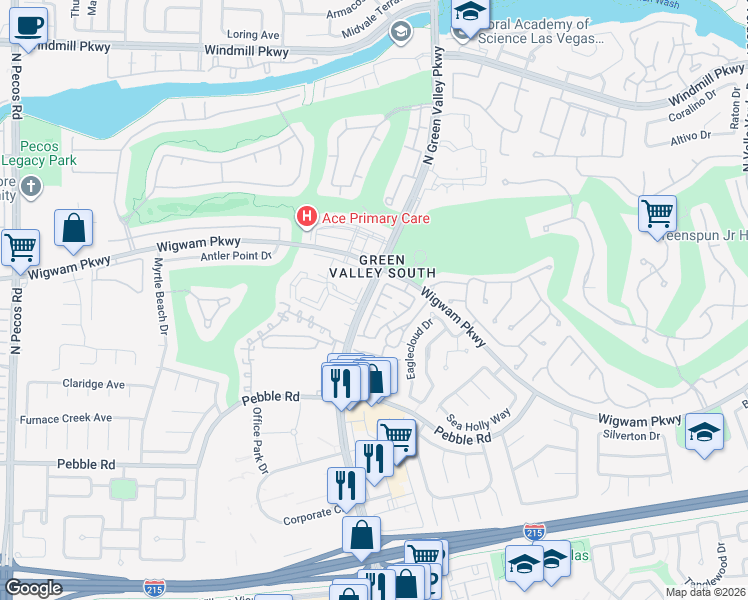 map of restaurants, bars, coffee shops, grocery stores, and more near 89 Yesterday Drive in Henderson