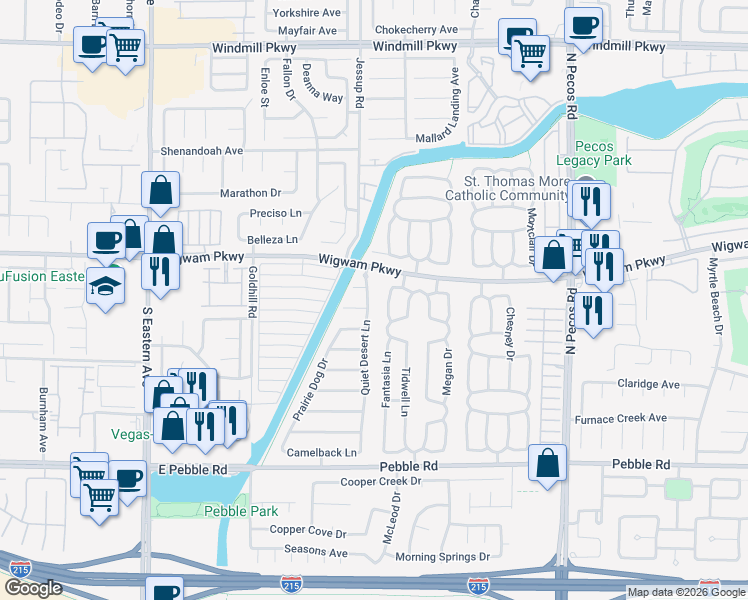 map of restaurants, bars, coffee shops, grocery stores, and more near 98 Quiet Desert Lane in Henderson