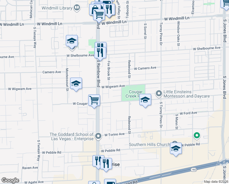 map of restaurants, bars, coffee shops, grocery stores, and more near 6760 Goose Watch Court in Las Vegas