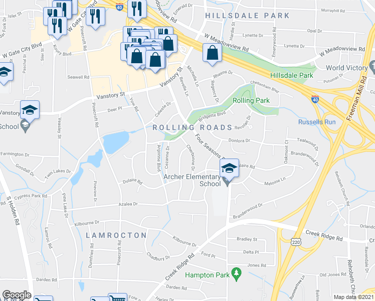 map of restaurants, bars, coffee shops, grocery stores, and more near 2508 Cherbonne Drive in Greensboro