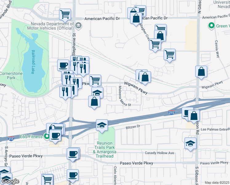 map of restaurants, bars, coffee shops, grocery stores, and more near 81 Dow Jones Street in Henderson