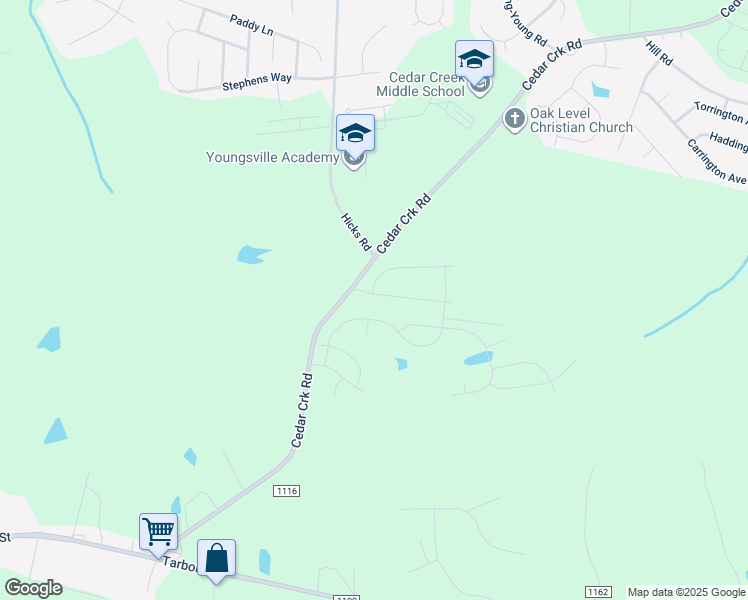 map of restaurants, bars, coffee shops, grocery stores, and more near 50 Atlas Drive in Youngsville