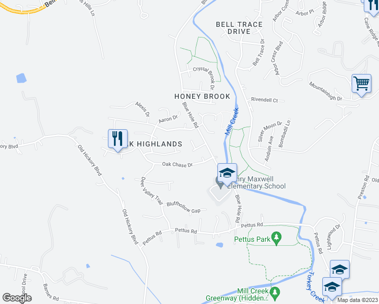 map of restaurants, bars, coffee shops, grocery stores, and more near 6016 Blue Hole Way in Nashville