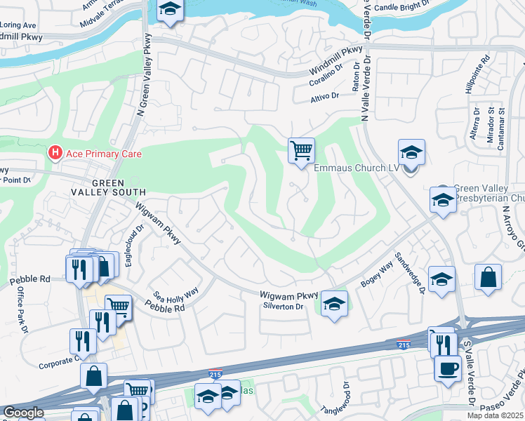 map of restaurants, bars, coffee shops, grocery stores, and more near 2032 Troon Drive in Henderson