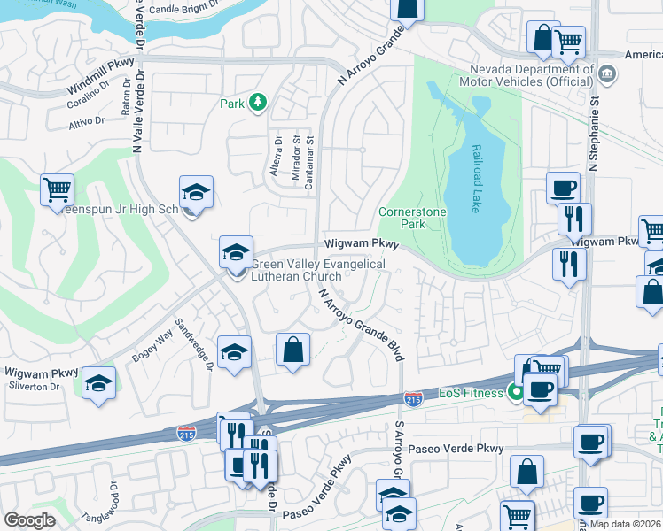 map of restaurants, bars, coffee shops, grocery stores, and more near 1692 Long Horizon Lane in Henderson