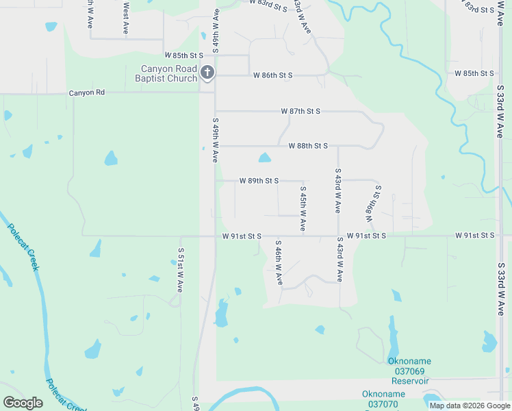 map of restaurants, bars, coffee shops, grocery stores, and more near 4728 West 90th Street South in Tulsa