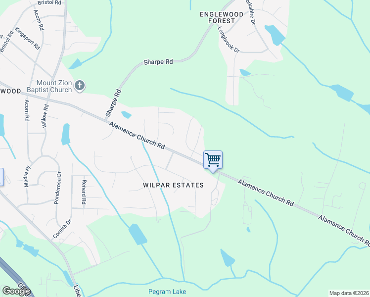 map of restaurants, bars, coffee shops, grocery stores, and more near 1430 Alamance Church Road in Greensboro