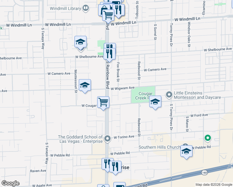 map of restaurants, bars, coffee shops, grocery stores, and more near 8557 Fox Brook Street in Las Vegas