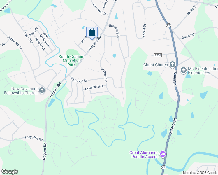 map of restaurants, bars, coffee shops, grocery stores, and more near 1924 Palmer Drive in Graham
