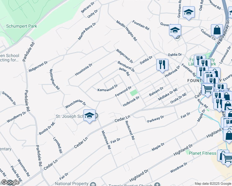 map of restaurants, bars, coffee shops, grocery stores, and more near 2101 Fenwood Drive in Knoxville