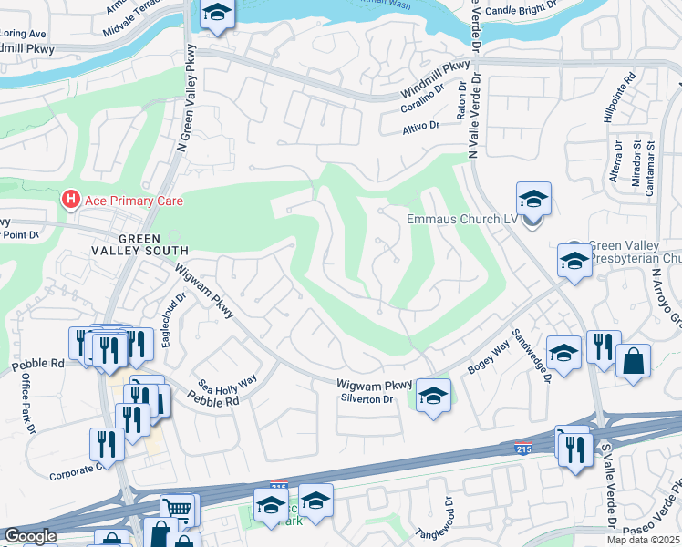 map of restaurants, bars, coffee shops, grocery stores, and more near 2032 Troon Drive in Henderson