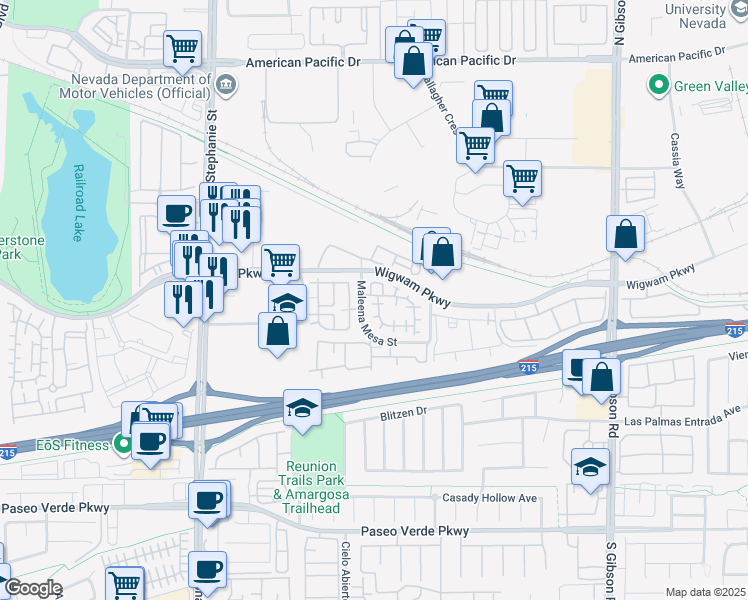 map of restaurants, bars, coffee shops, grocery stores, and more near 1242 La Ballena Trail in Henderson