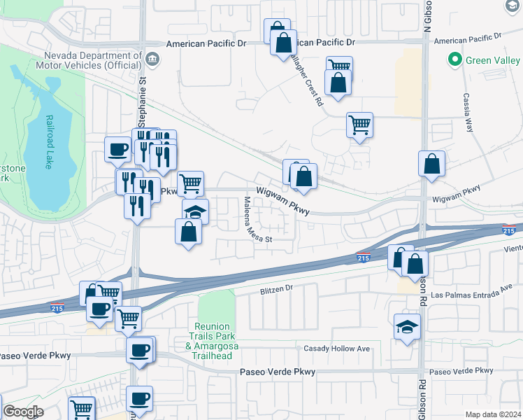 map of restaurants, bars, coffee shops, grocery stores, and more near 1236 La Ballena Trail in Henderson