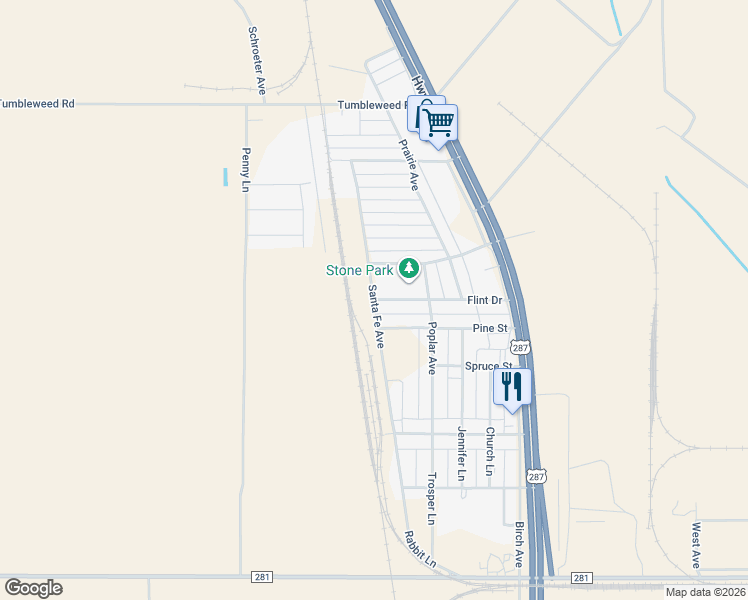 map of restaurants, bars, coffee shops, grocery stores, and more near Santa Fe Avenue in Dumas