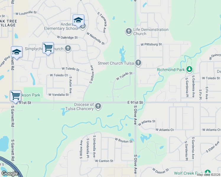 map of restaurants, bars, coffee shops, grocery stores, and more near 2009 South Sweet Gum Avenue in Broken Arrow