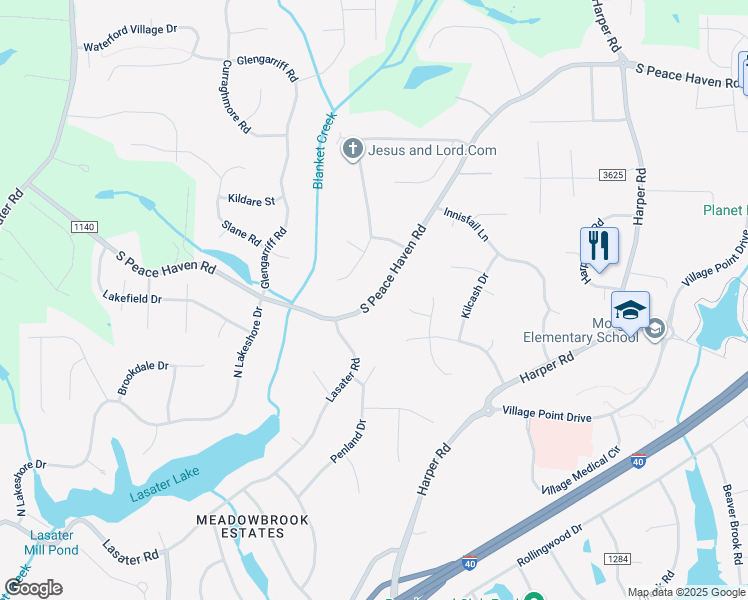 map of restaurants, bars, coffee shops, grocery stores, and more near 1467 South Peace Haven Road in Clemmons