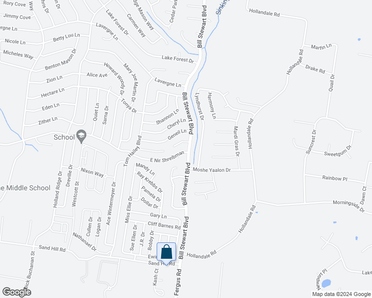 map of restaurants, bars, coffee shops, grocery stores, and more near 1300 East Nir Shreibman Boulevard in La Vergne