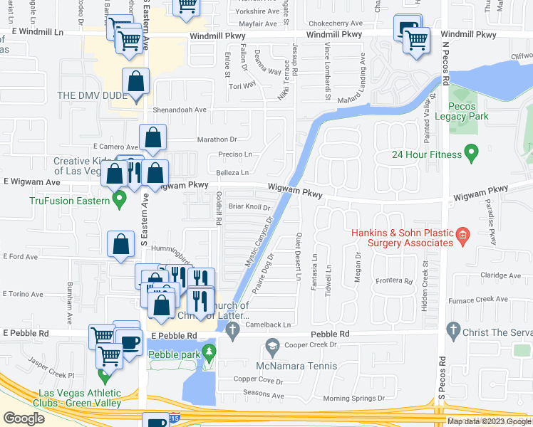 map of restaurants, bars, coffee shops, grocery stores, and more near 2810 Dawn Crossing Drive in Henderson
