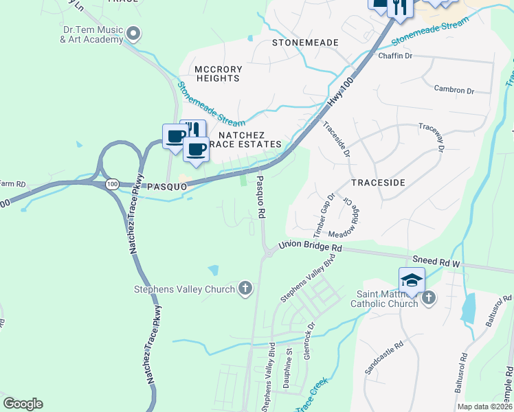 map of restaurants, bars, coffee shops, grocery stores, and more near 5948 Pasquo Rd in Nashville