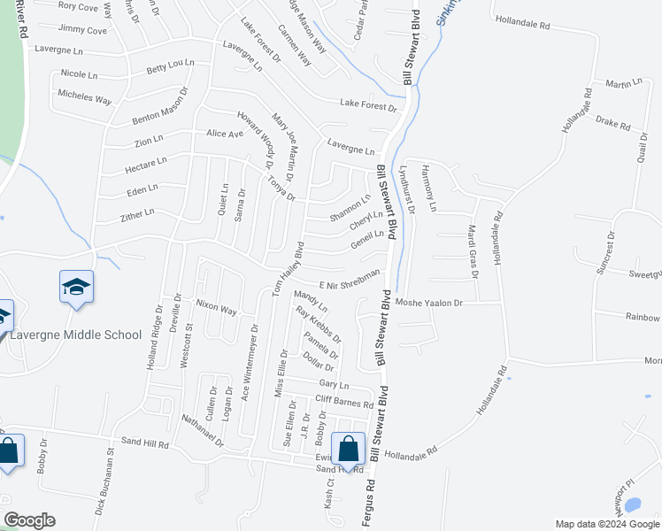 map of restaurants, bars, coffee shops, grocery stores, and more near 1115 Sima Shabat Court in La Vergne