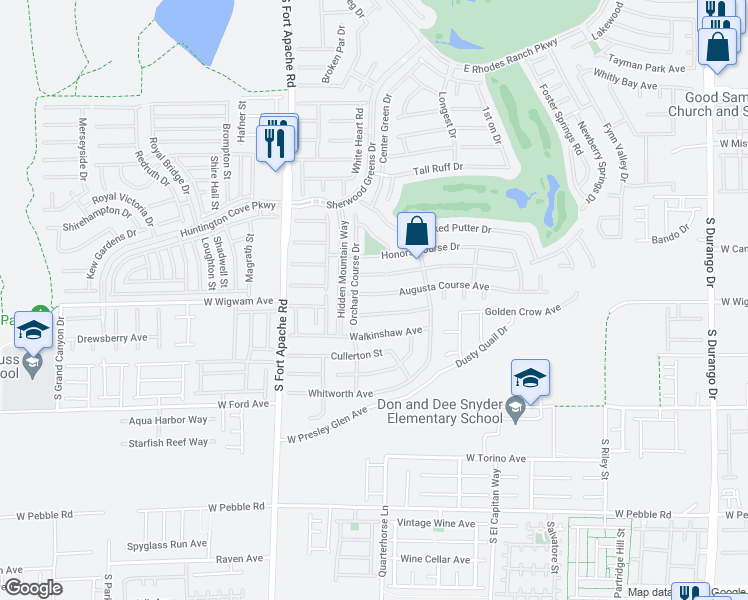 map of restaurants, bars, coffee shops, grocery stores, and more near 207 Augusta Course Avenue in Las Vegas