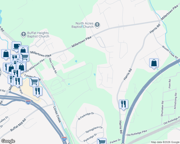map of restaurants, bars, coffee shops, grocery stores, and more near 5600 Gateswalk Lane in Knoxville