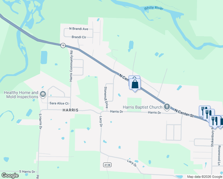 map of restaurants, bars, coffee shops, grocery stores, and more near 2327 North Stonecrest Drive in Fayetteville