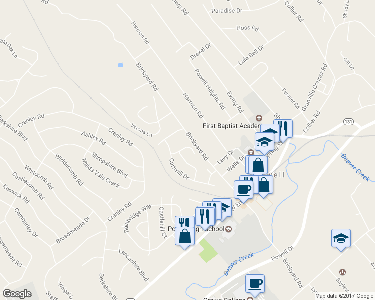 map of restaurants, bars, coffee shops, grocery stores, and more near 7838 Dawnview Road in Powell