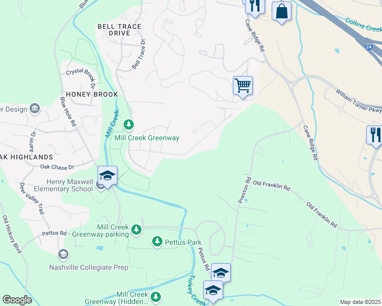 map of restaurants, bars, coffee shops, grocery stores, and more near 1096 Shire Drive in Nashville