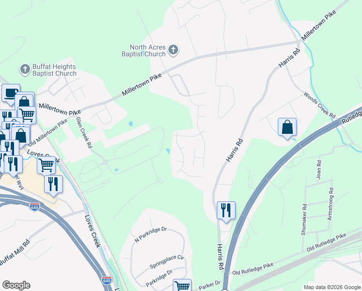 map of restaurants, bars, coffee shops, grocery stores, and more near 5701 Grasswalk Lane in Knoxville