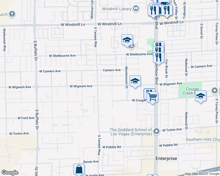 map of restaurants, bars, coffee shops, grocery stores, and more near 8515 Belcastro Street in Las Vegas