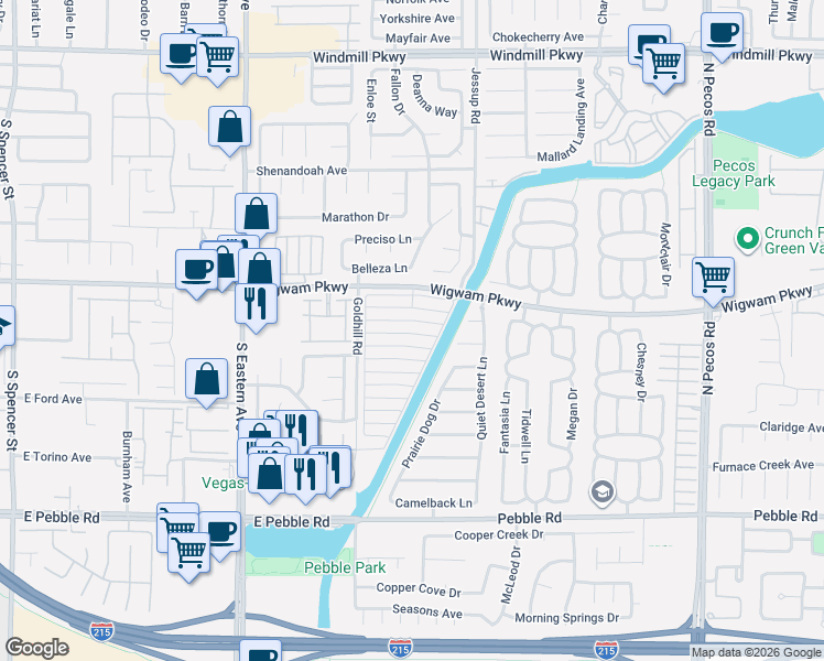 map of restaurants, bars, coffee shops, grocery stores, and more near 2817 Cool Water Drive in Henderson