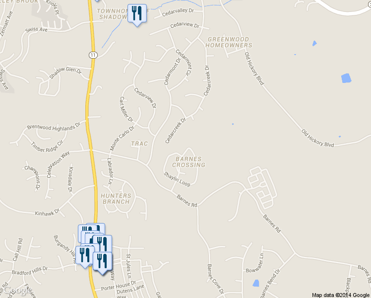map of restaurants, bars, coffee shops, grocery stores, and more near 1786 Red Jacket Drive in Nashville