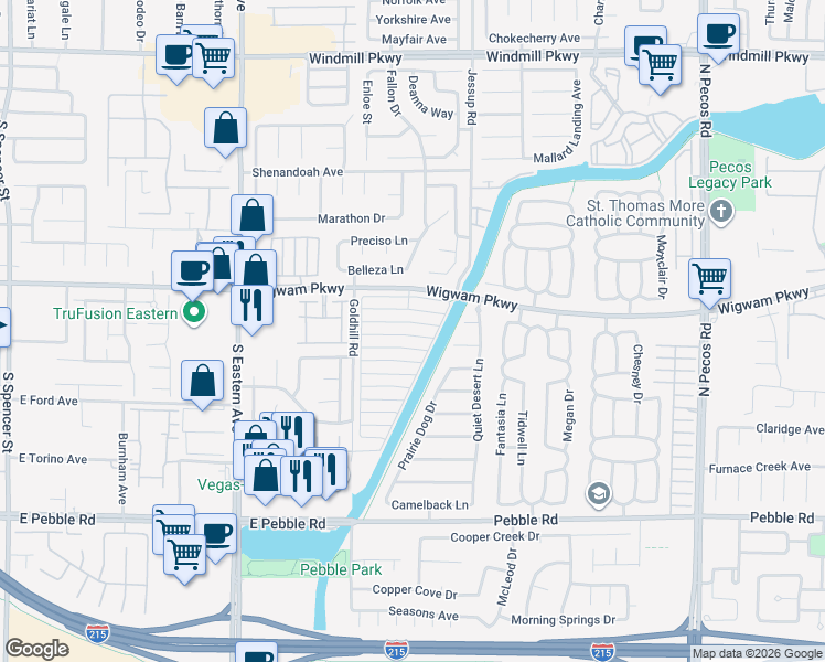 map of restaurants, bars, coffee shops, grocery stores, and more near 2817 Cool Water Drive in Henderson