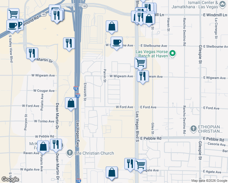 map of restaurants, bars, coffee shops, grocery stores, and more near Unnamed Road in Las Vegas